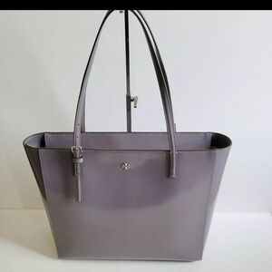 Tory Burch Emerson Patent Tote Shopper Shoulder Handbag Grey NWT